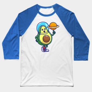 Cute Avocado Astronaut Playing Planet Ball Cartoon Baseball T-Shirt